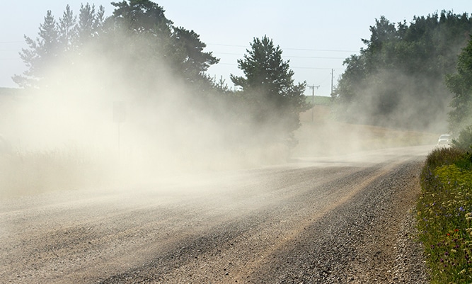 Dust-binding for gravel roads