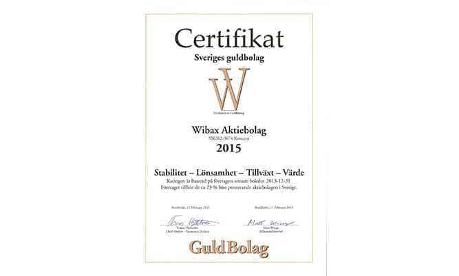 Year 2015 - On guldbolag.se, a rating based on value, stability and profitability in relation to other companies is displayed.